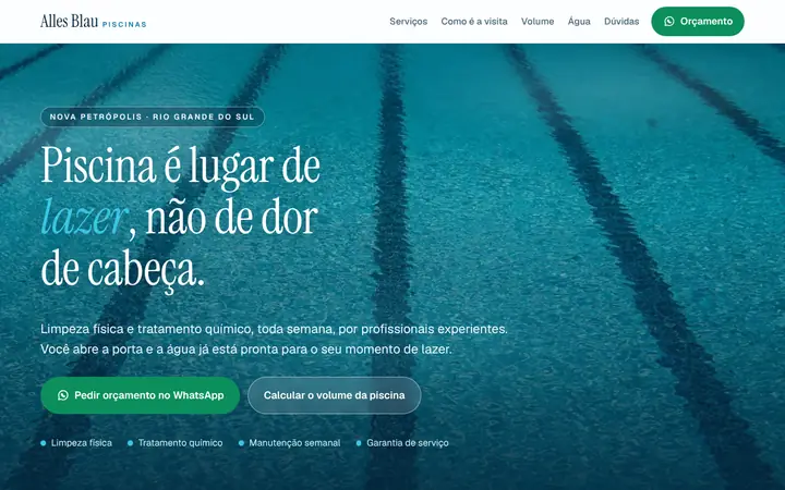 Prévia da página inicial de Alles Blau Piscinas