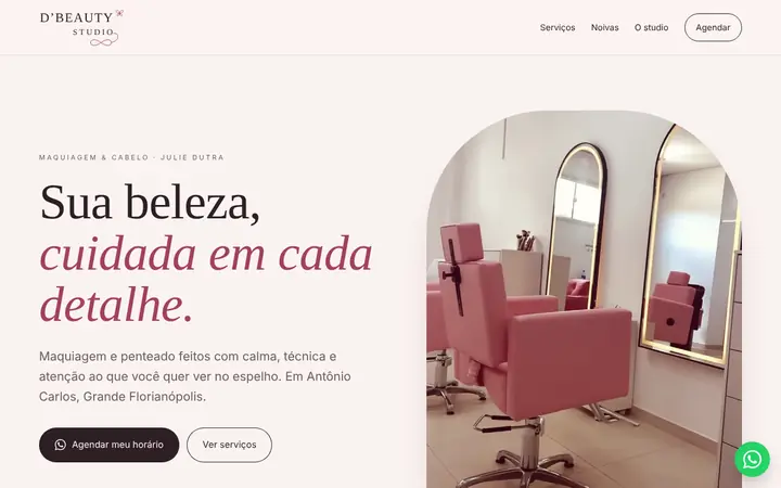 Prévia da página inicial de D’Beauty Studio