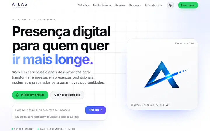 Prévia da página inicial de ATLAS Presença Digital
