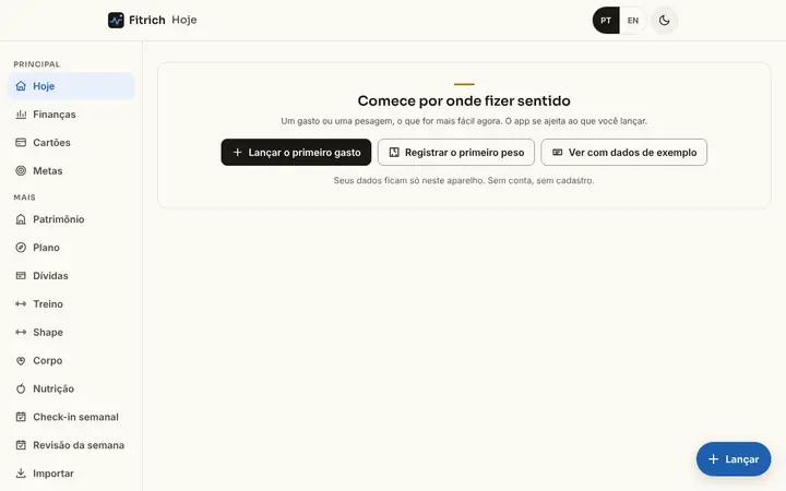 Prévia da página inicial de Fitrich
