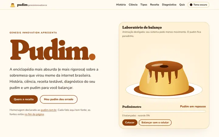 Prévia da página inicial de Pudim