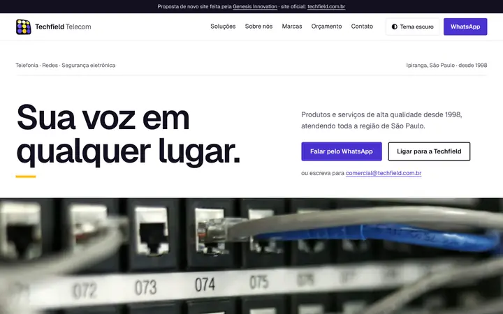 Prévia da página inicial de Techfield Telecom